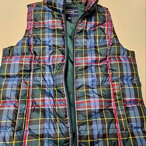 Lands End Women's blue/green Tartan Plaid puffer vest